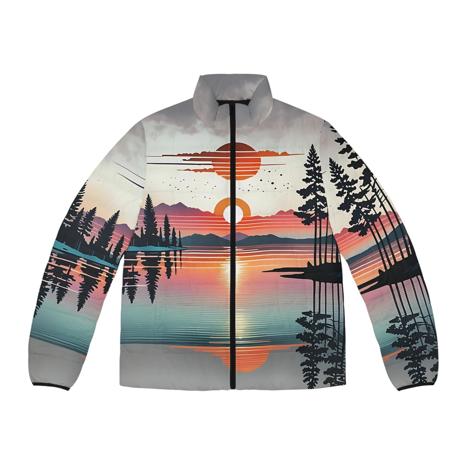 Sunset Landscape Puffer Jacket Nature Graphic Zip-Up Unisex Outerwear Hike Camp
Opens in a new windo