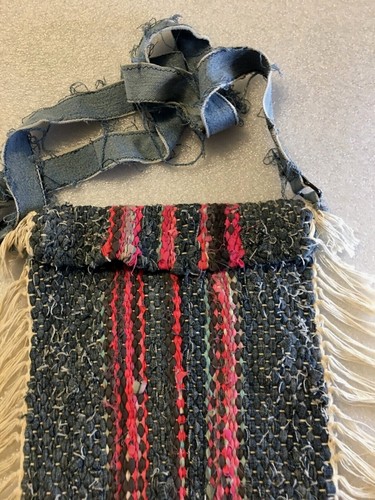 Rag Rug Bag Boho Crossbody Upcycled, Re Purposed, Recycled, Purse Woven Fringe - Picture 4 of 9