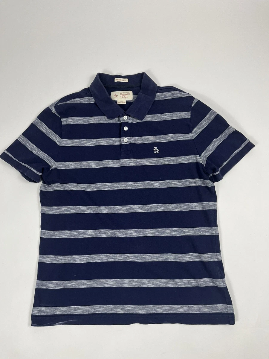 Penguin by Munsingwear Polo Shirt Mens Size L Blue White Striped
