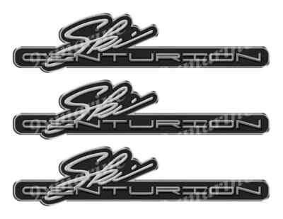 SKI CENTURION Brushed Metal Black Vinyl Decal Boat Stickers 3 PC Set, 10'' x 2.5''