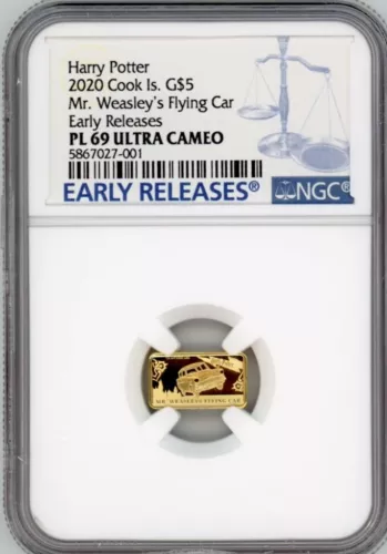 Harry Potter Mr Weasley's Flying Car 2020 Cook Islands 0.5G GOLD BAR NGC PL 69