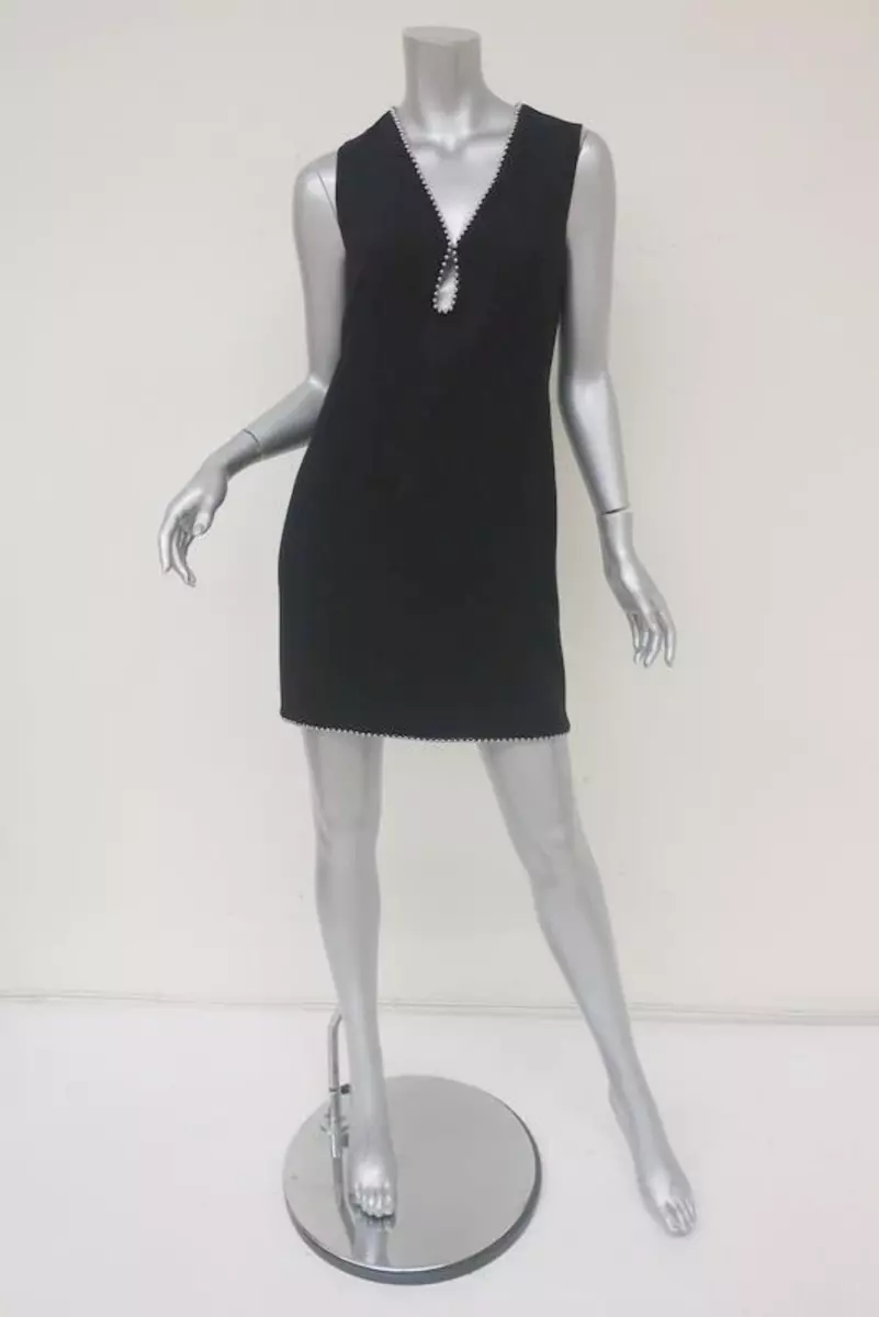 Alexander Wang Ball Chain Trim Keyhole Dress Black Crepe Size 2