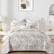 WONGS Queen King 3PC Boho Aqua Paisley Floral Quilt Set Bedspread