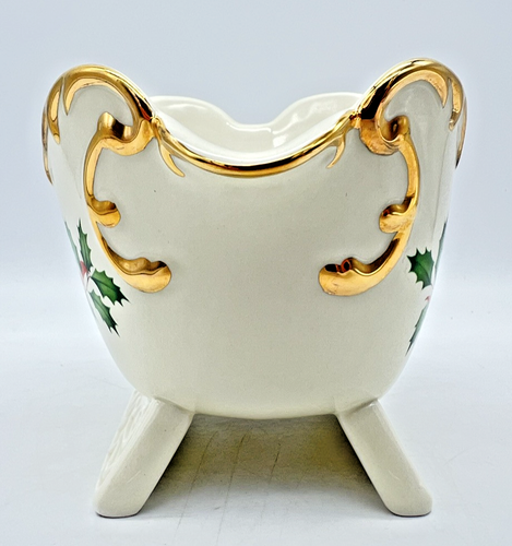 STUNNING Lenox "Holiday Santa Collection" Sleigh Creamer Only - Holly & Ribbons - Picture 4 of 6