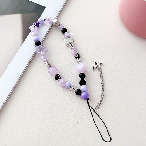 Bow Heart Beaded Bracelet Lanyard Mobile Phone Charm Acrylic Anti-Lost Chains - Picture 28 of 31