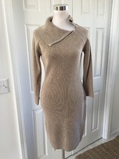 NWT $148 CALVIN KLEIN 7216 Gold Folded Collar Sweater Sheath Dress Small