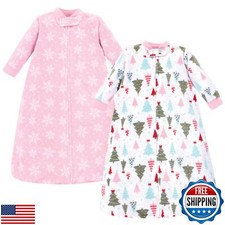 Hudson Baby Infant Girl Long-Sleeve Fleece Sleeping Bag, Sparkle Trees, 0-6 M