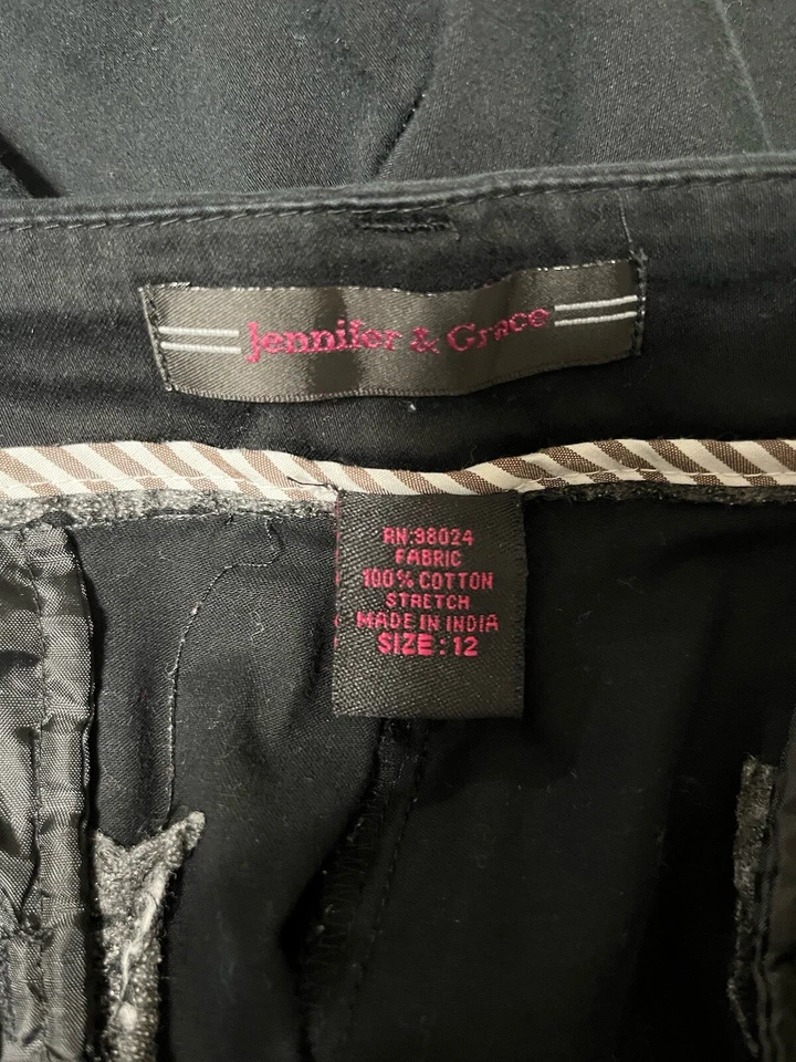 Pantalones Cortos Jennifer & Grace Mujer Talla 12 Puños Bermudas Informales Frente Plano Negros Foto 4 de 4