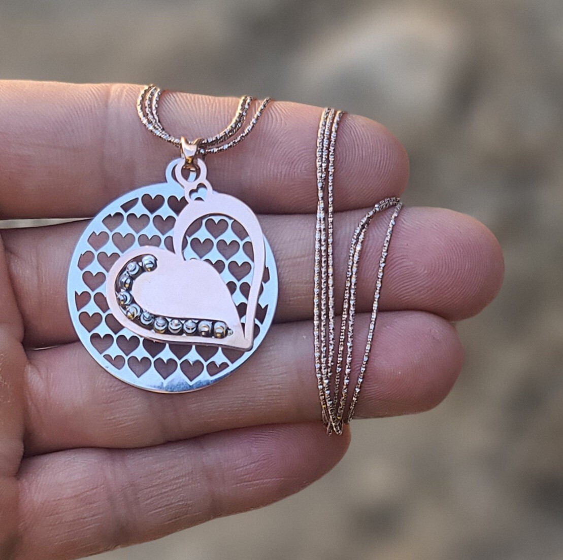 Sterling 925 Solid Silver Heart Pendant Stranded … - image 1