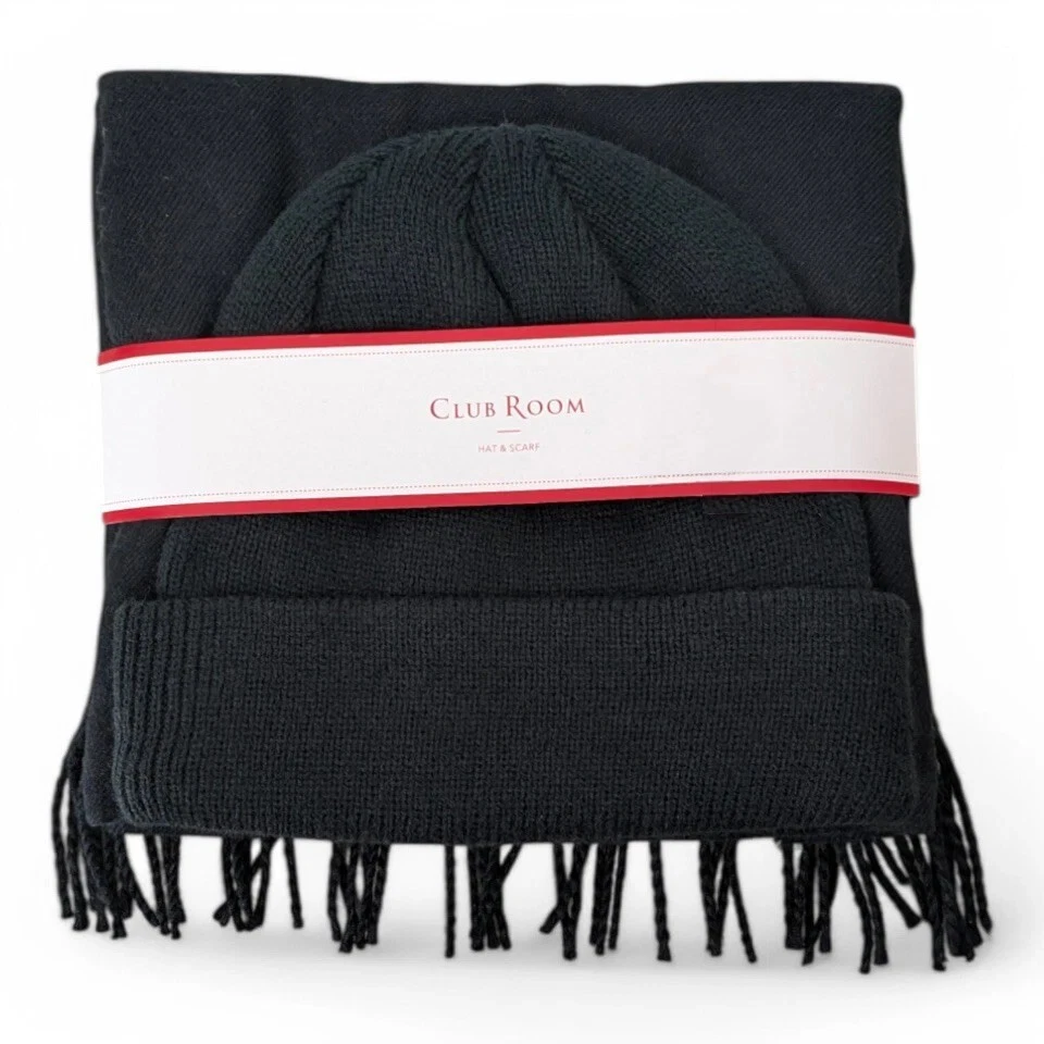 Conjunto de regalo de 2 piezas gorro y bufanda Club Room para hombre $40 negro Foto 2 de 3