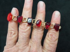 Vintage 1970's Red  Gold Tumbled Glass Bracelet