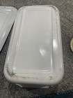 VINTAGE LOT of 3 Pc Enamelware Black & White Covered Bin & Yellow Green Pan — photo 8