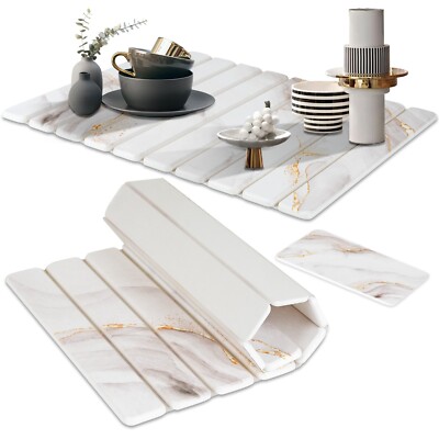 2 PCS | Large Stone Drying Mat for Kitchen Counter with Sink Tray