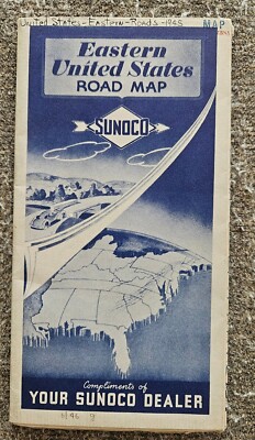 Vintage 1945? Sunoco Oil Gas Eastern United States Road Map 