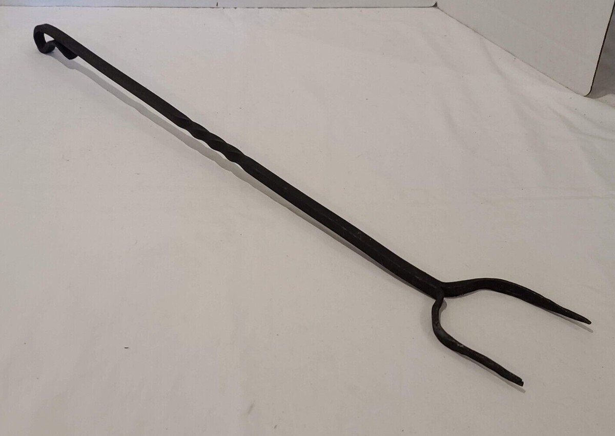 Vintage Antique Primitive Iron Hand Forged 2 Prong Hearth Fork