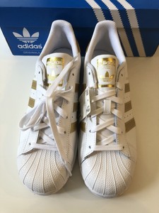 Adidas White And Gold Superstar J B39402 Size 7 | eBay
