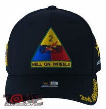 US ARMY 2ND ARMORED DIVISION HELL ON WHEELS USA FLAG CAP HAT BLACK