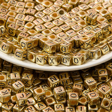 1000Pcs Cube Letter Beads Gold Letter Beads Square Letter Beads 6X6 Mm Alphabet