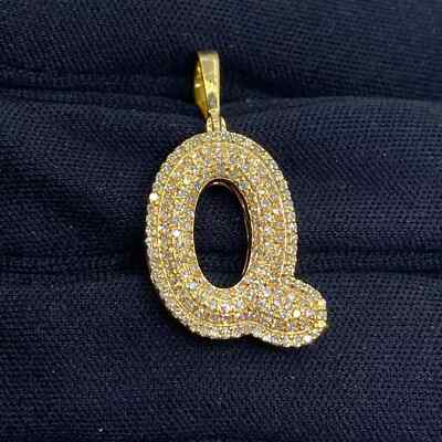 3Ct Moissanite TesterPass Bubble Q Letter Initial Pendant 14K Yellow Gold Plated