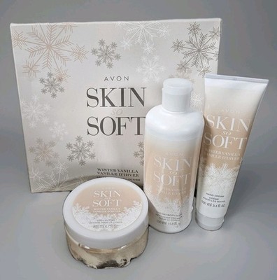 Avon Skin so Soft Winter Vanilla Creamy Body Wash Hand Cream & Body Butter Set