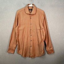 Hugo Boss Mens Slim Fit Orange Herringbone Long Sleeve Button-Up Shirt Size 17