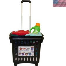 GoCart, Black Grocery Cart Shopping Laundry Basket on Wheels