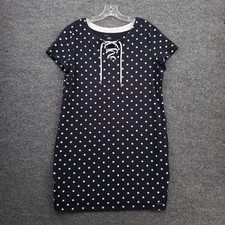 Tommy Hilfiger Lace Up T Shirt Dress Womens XL Blue Short Sleeve Polka Dot