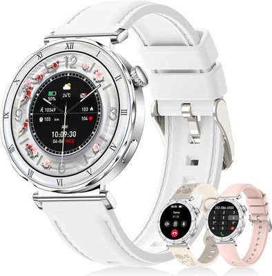 Smartwatch Damen Rund AMOLED 1,19'' Fitnessuhr mit Telefonfunktion IP68 Weiß