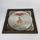 Vintage Miller High Life 1980 Girl On The Moon Beer Mirror Wall Bar Sign 14"x14"