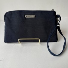 Baggallini Wristlet RFID Black Silver Logo Zip Closure Preppy Travel Lightweight