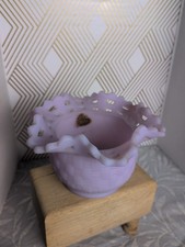 Vintage Fenton Lavender Satin Basket Weave Vase bowl Original Paper Tag