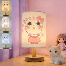 Cat Lamp,Cute Kitty Bedside Table Lamps for Girls Room 3 Color Dimmable Kids ...
