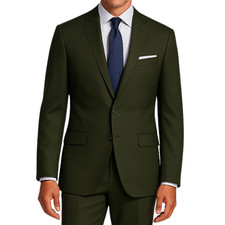 VINCI Men's Olive Green 2-Button Slim Fit Suit - NEW