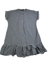 Tommy Hilfiger Dress Womens 14 Blue White Stripe Ruffle Hem Short Sleeve