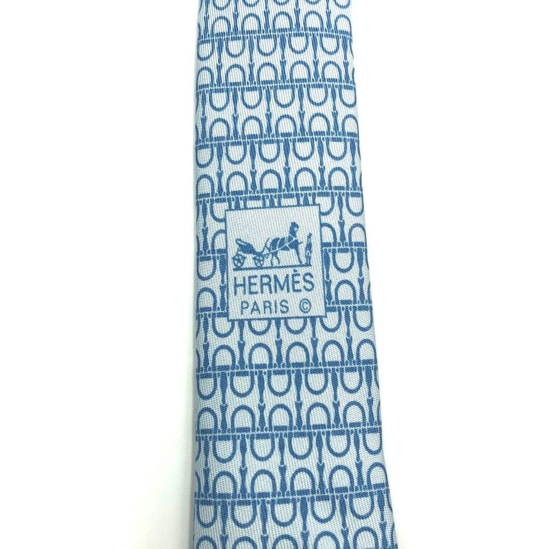 HERMES Tie Geometric Pattern Border Light Blue - image 4