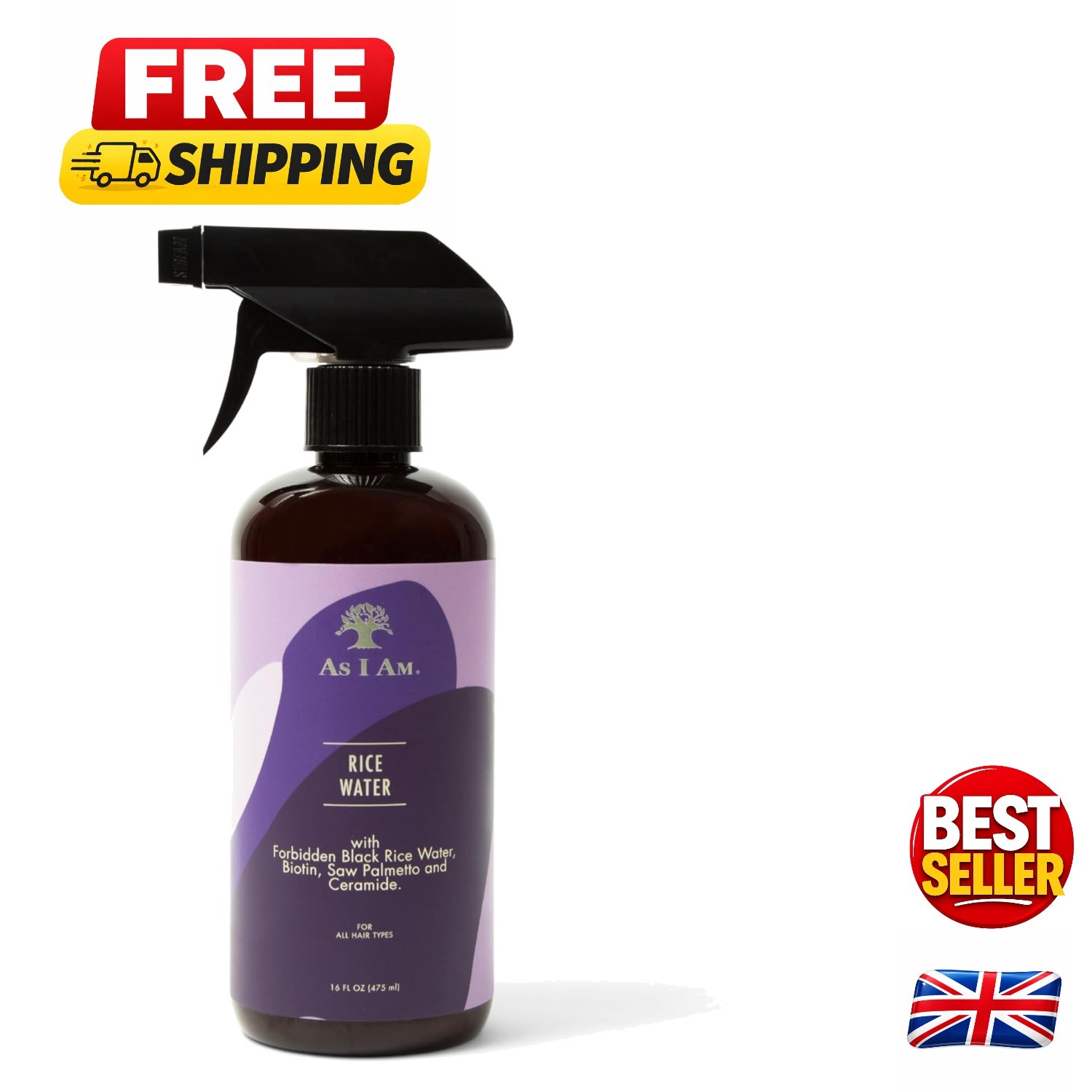 Fragrance-Free Rice Water Spray | 16oz Strengthening Treatment for Curly Hair