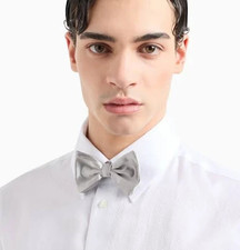 Giorgio Armani 100 Silk Bow Tie Silver NWT Formal Tuxedo Medium Made in Italy