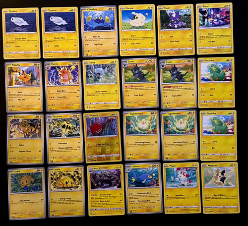 Pokemon Electric Type Card Lot x24 Pikachu Raichu Voltorb Toxel Luxio Morpeko