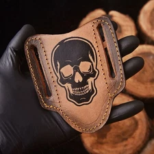 Pancake Leather Fix Blade Knife Sheath Holster Case Multitool Punisher Skull