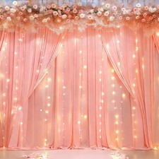 Dusty Pink Backdrop Curtains With Lights 2 Panels 5x10FT Polyester 10x10FT