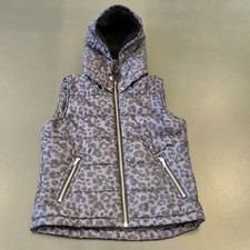 H M Puffer Vest Girls 10-11Y Detachable Hood Full Zip Gray Leopard Winter Lined