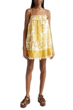 FARM Rio Aura Floral Off White Women's Ruffle Cotton Mini Sundress Yellow Size S