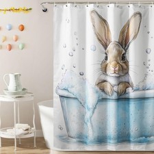 Easter Shower Curtain Set: Easter Bunny Bathroom Shower Curtain with Hooks, N...