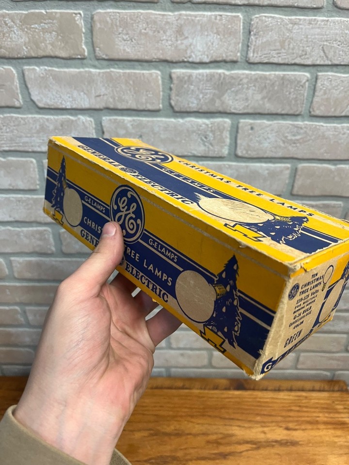 10 Vintage GE Christmas Tree G-14 Bulbs 110-125 Volts w/ Box Blue ...
