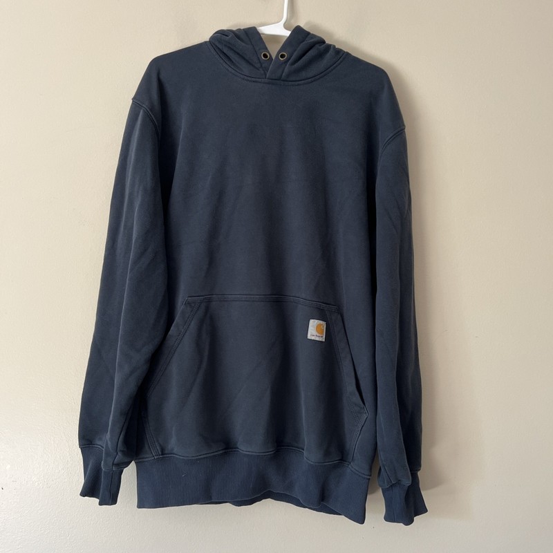 Carhartt Original Fit Hoodie Mens Medium Blue Pull Over Sweatshirt Hole