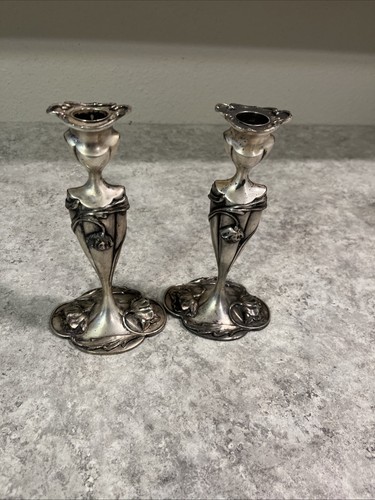 Antique Silver Plated Candlesticks Nouveau - Bild 4 von 4