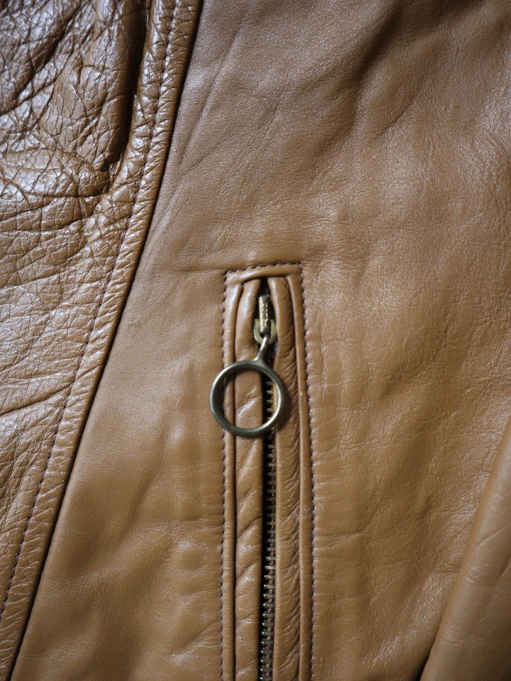 Vintage 60s Brooks Cafe Racer Leather Jacket Brown Size M USA Talon Zipper USA - Image 4 of 4