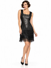 Vintage Inspired Flapper Dress Size Medium Sequin Black Fringe Cosplay Gatsby