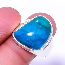 Chrysocolla - Peru 925 Sterling Silver Handmade Solitaire Ring s.9 T37 A323