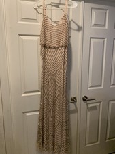 Adrianna Papell Blush Pink Beaded Halter Maxi Dress Formal Gown Size 2 Excellent